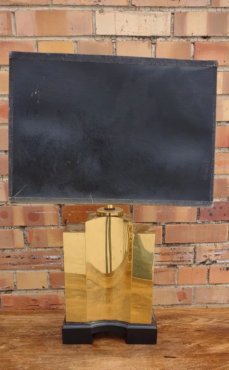 Vintage Brass Lamp With As Found Black Shade 1