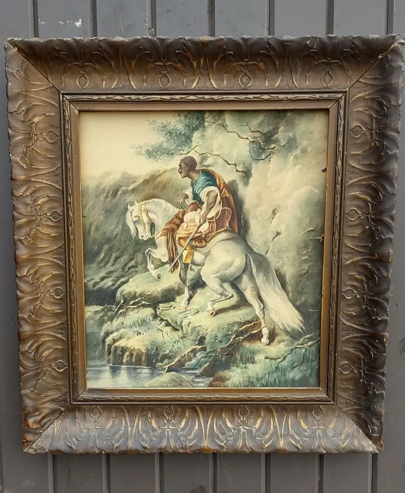 Water Color Painting Of A Swarthy Man On A Horse 1