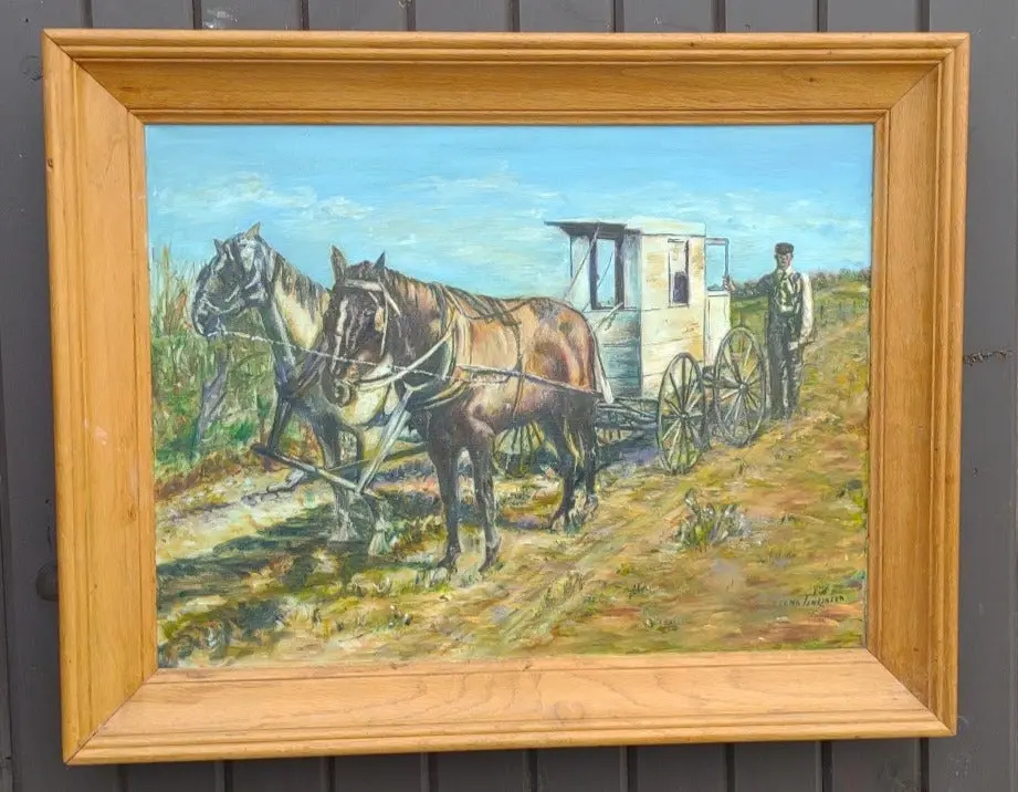 Vintage Painting Of Horse Drawn Carriage 1