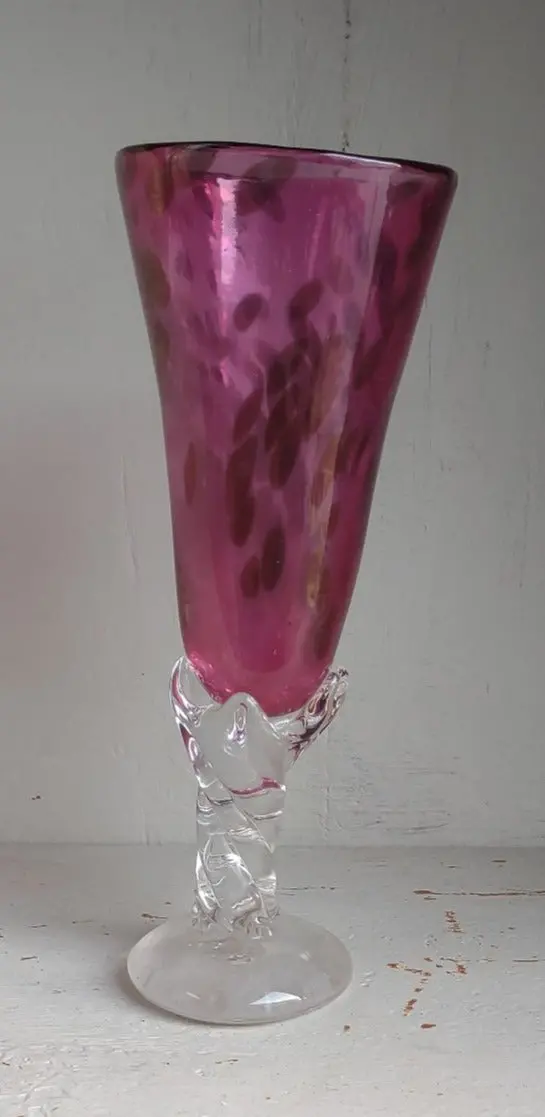 Hand Blown Clear Glass Base With Applied Purple Vase 1