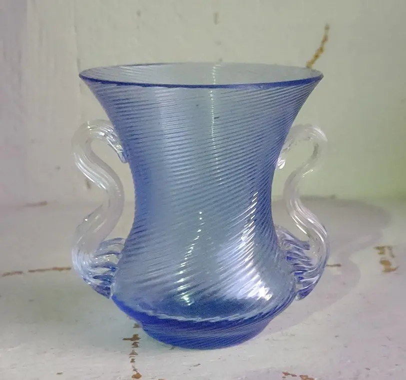 Small Blue Vase With Applied Clear Glass Handles 1