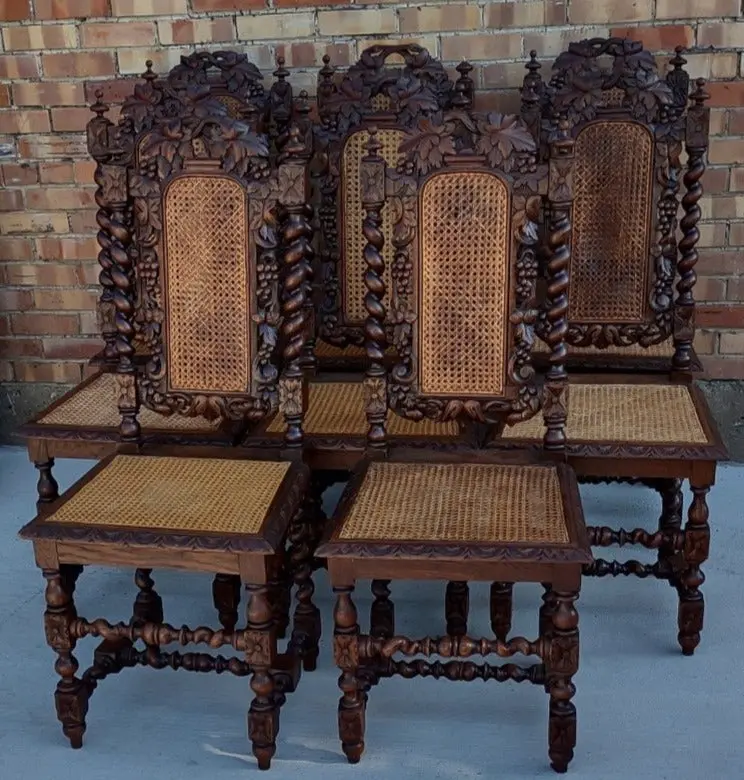 Set Of 8 French Barley Twist Caned Seat Dining Chairs 1