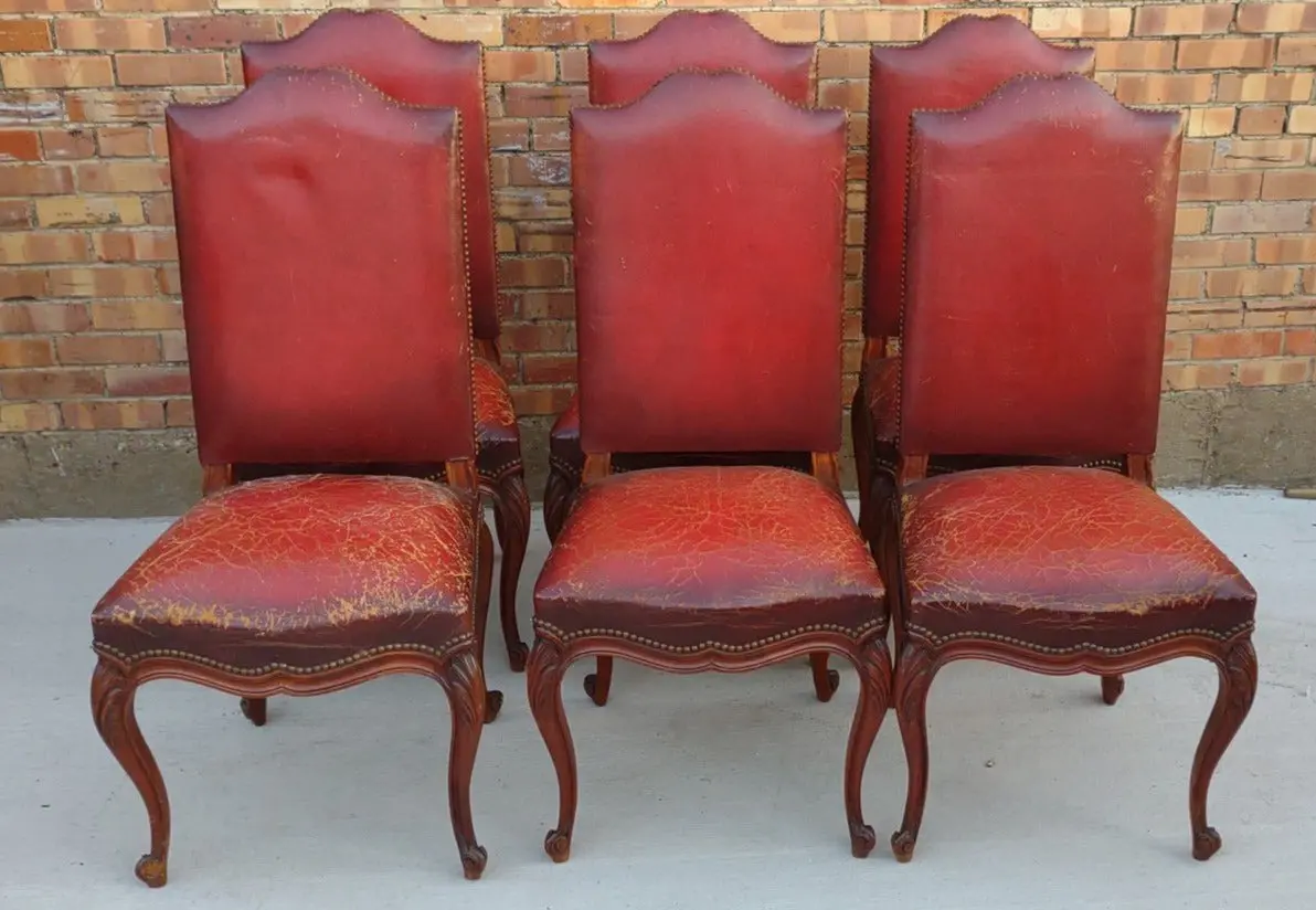 Set Of 6 Louis Cherry Leather Upholstered Chairs 1