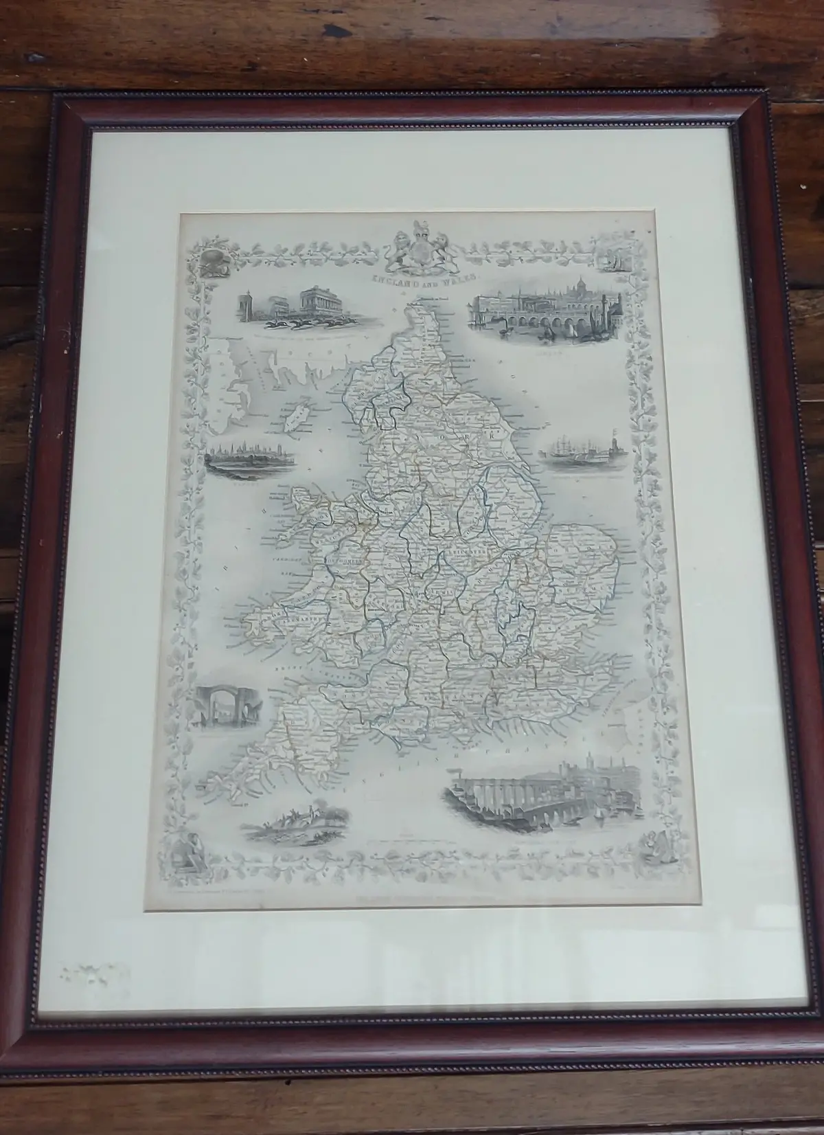 Framed And Illustrated Map Of England And Wales 1