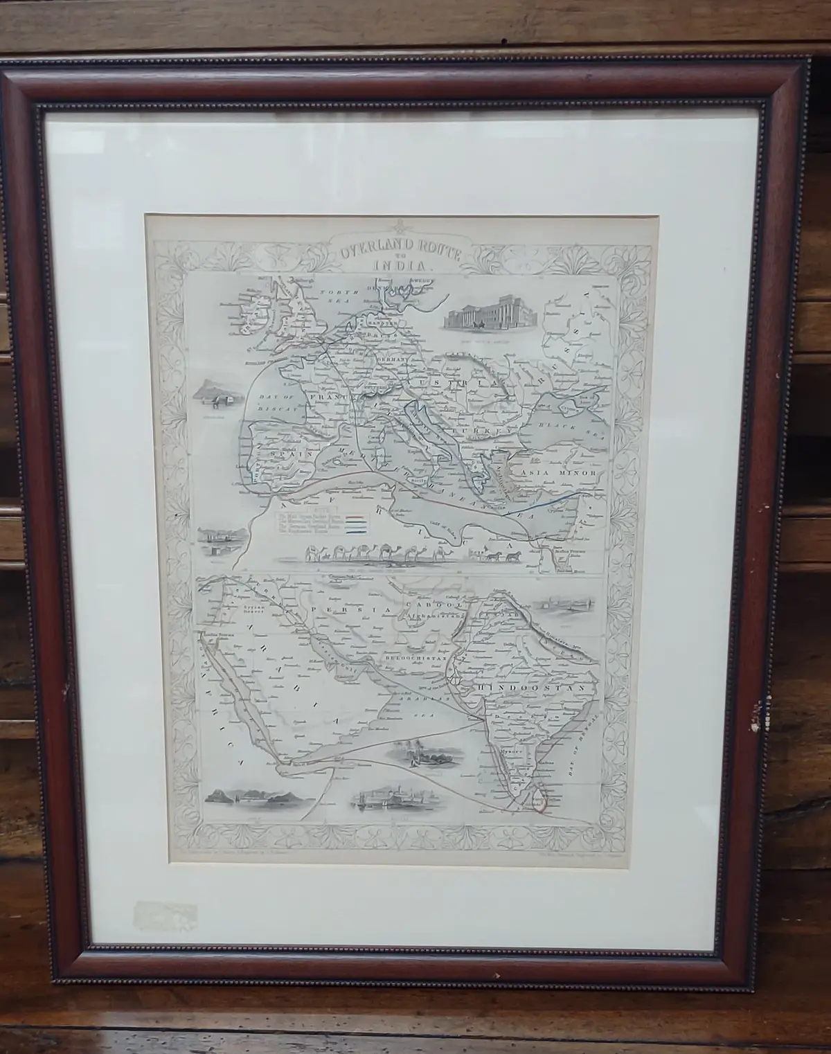Framed And Illustrated Map Of Overland Route To India 1