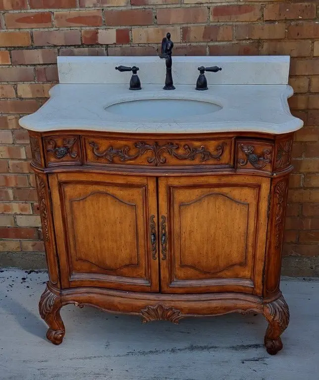 Carved Wood Vanity With Sink 1