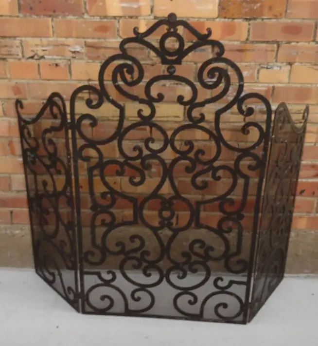 Scroll Work Iron Fire Screen With Mesh 1