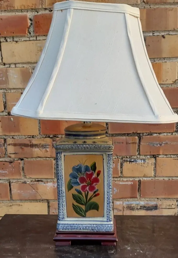 Rectangular Asian Blue And Gold Floral Ginger Jar Lamp 1