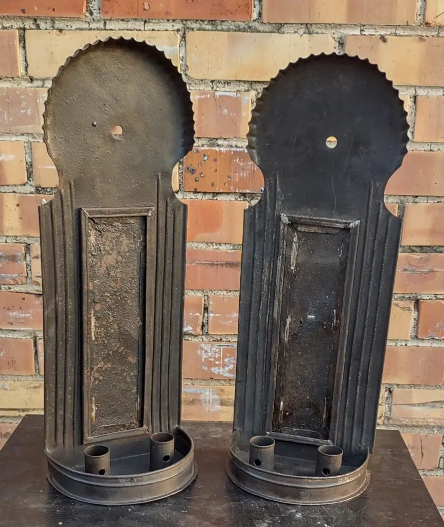 Pair Of Old Tin Candle Sconces 1