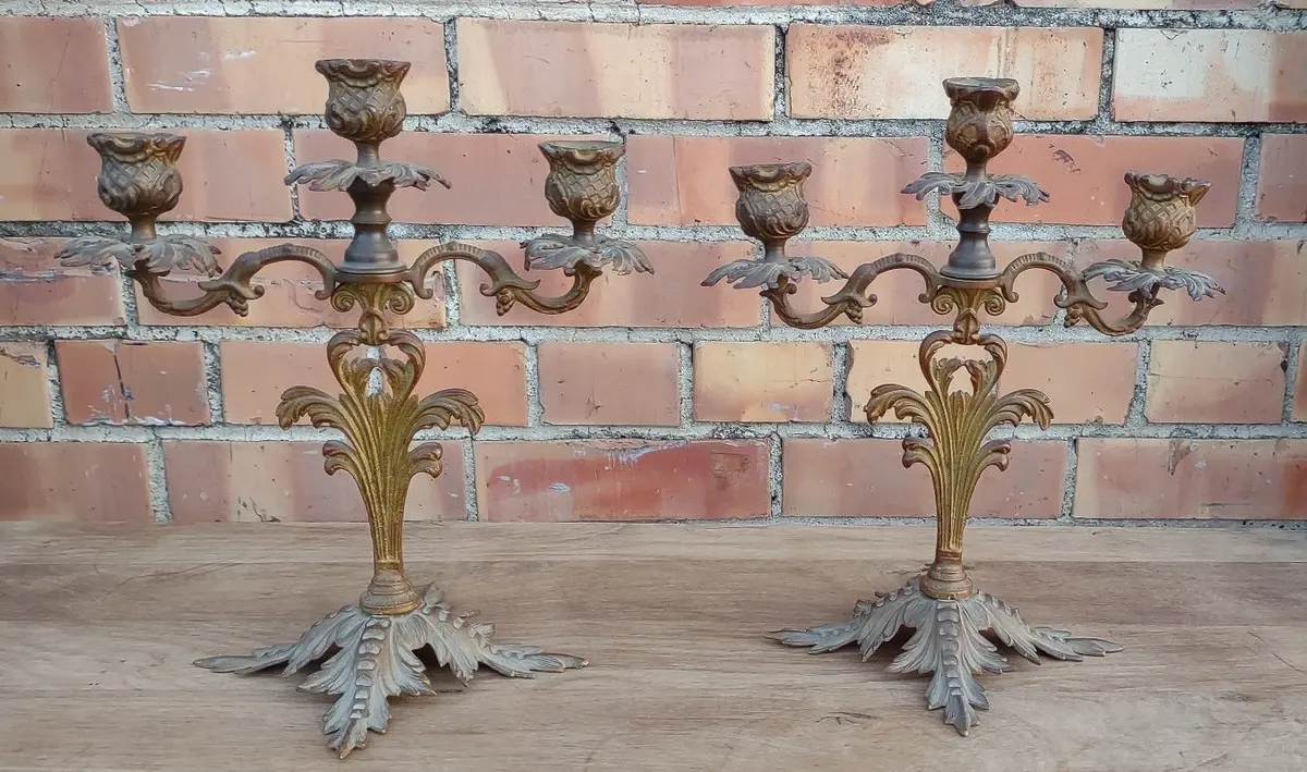 Pair Of Brass Candleabras 1