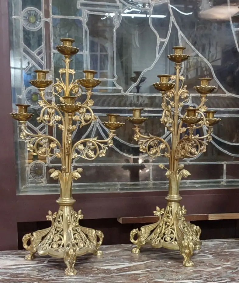 Pair Of Ornate Brass  Candleabras 1
