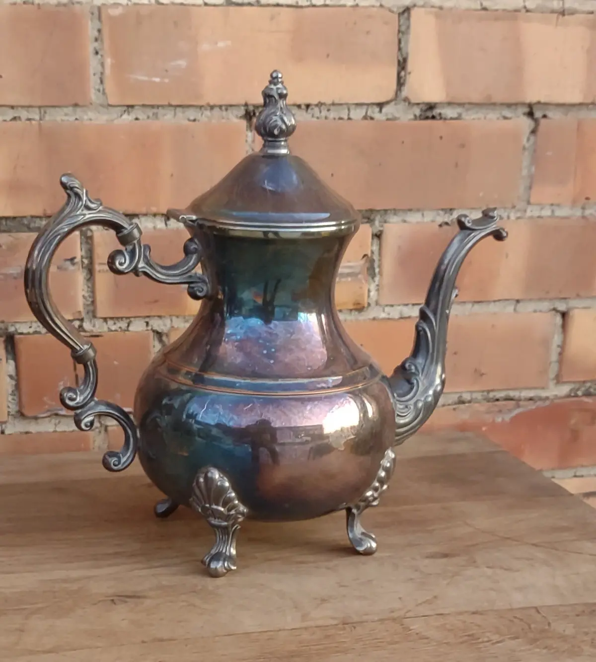 Worn Silverplate Tea Pot 1