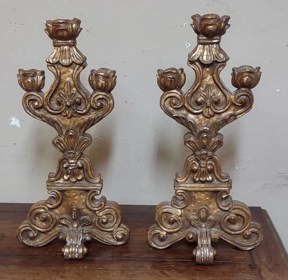 Pair Of Not Old Gold Candleabras 1