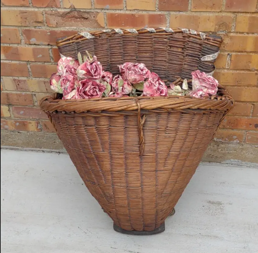 Vintage French Grape Harvest Basket With Straps 1