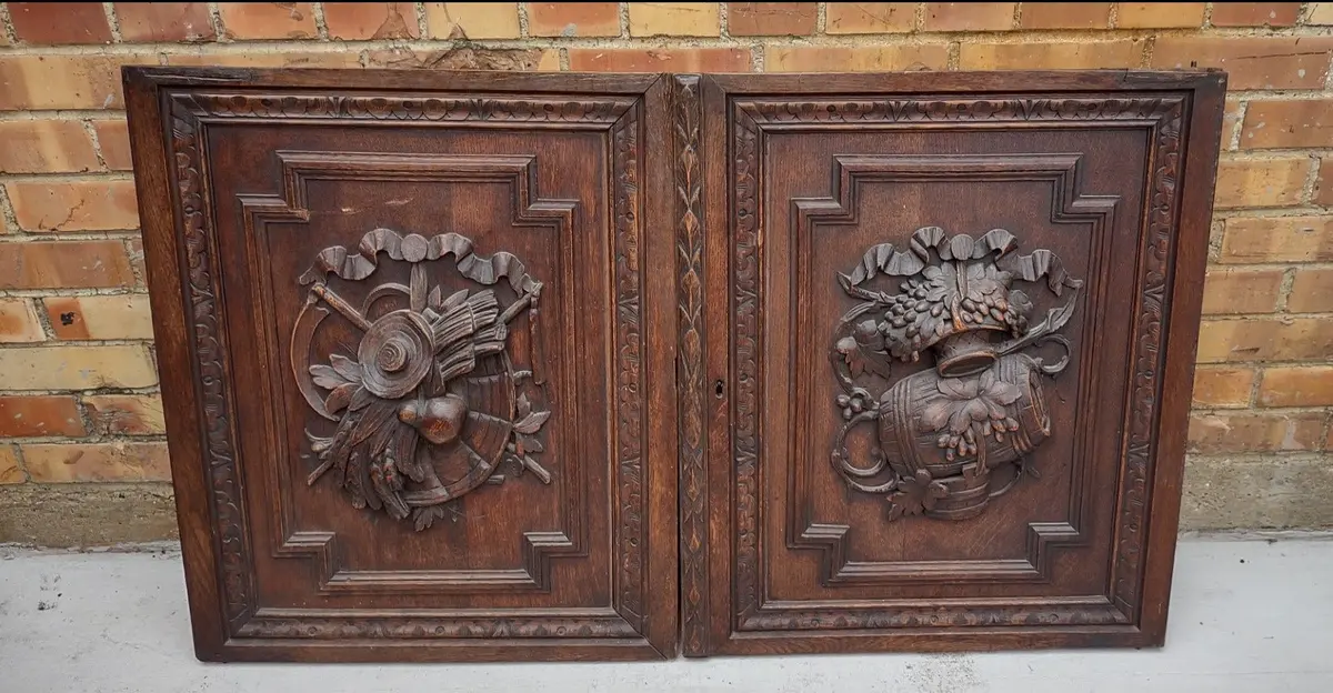 Pair Of Harvest Carved Cabinet Doors 1