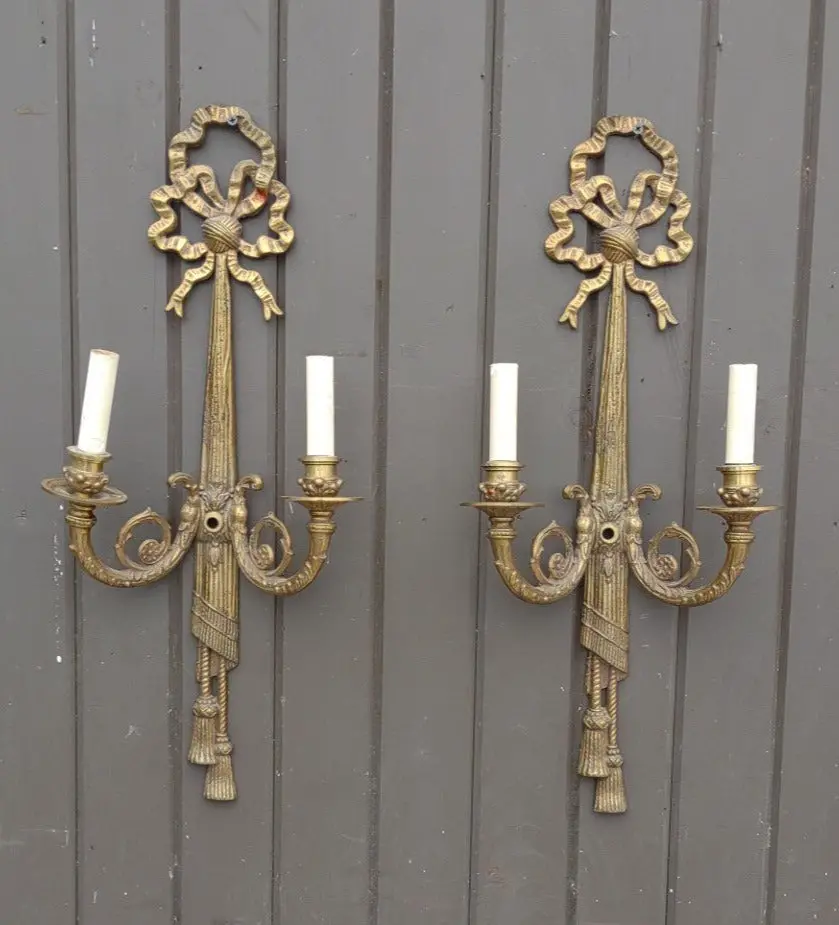 Louis Xvi Brass Ribbon Wall Sconces 1