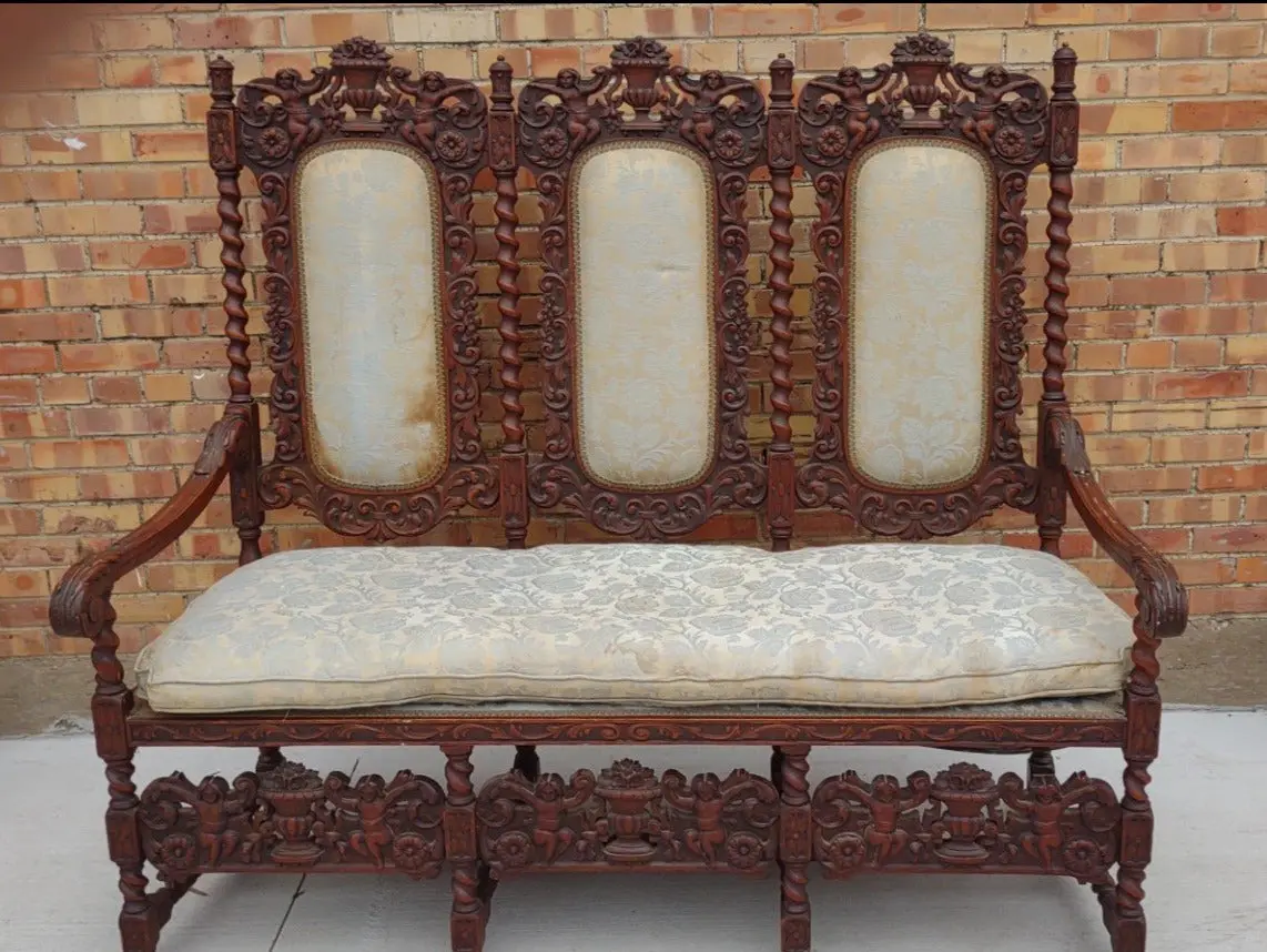 Louis Xiii Barley Twist Settee With Cherubs 1