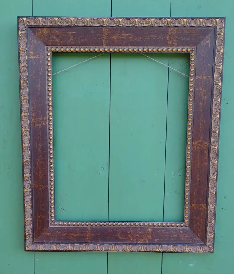 Small Van Dyke Brown And Gold Frame  And Beading 1