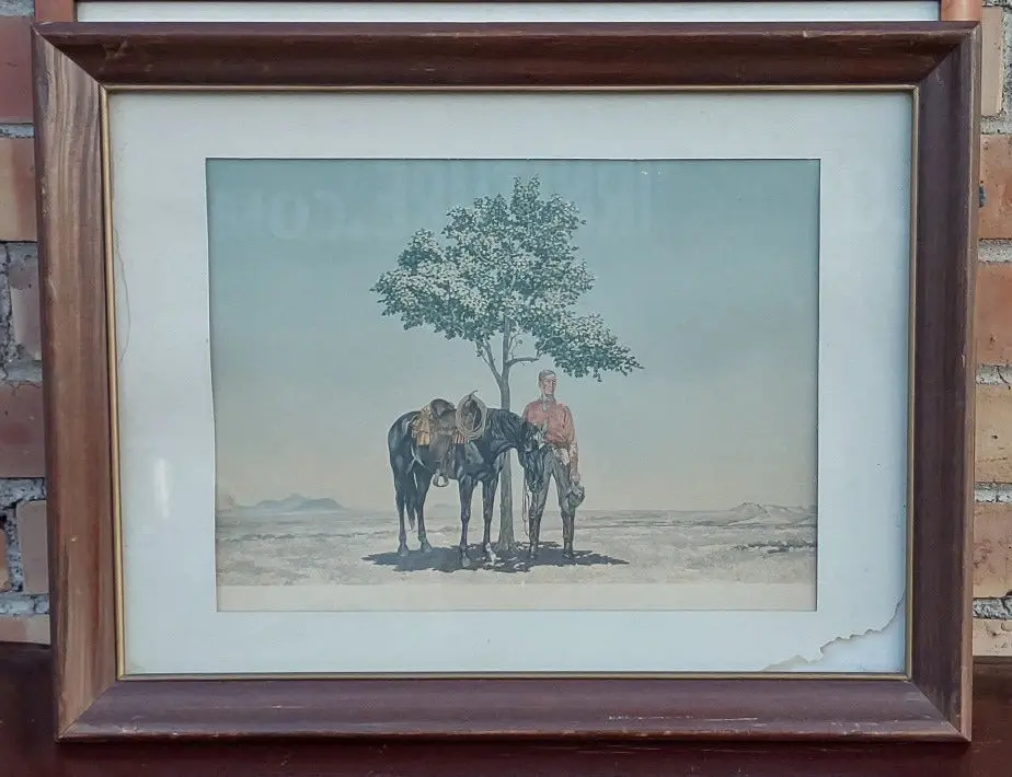 Print Of A Man And A Horse By A Tree 1