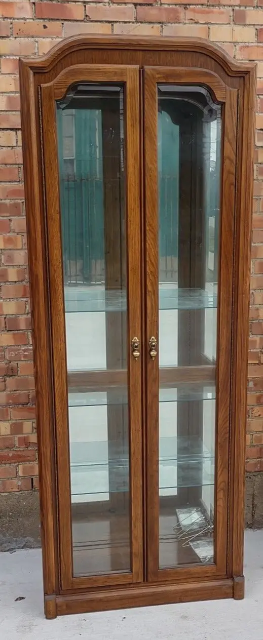 Modern Oak Beveled Glass 2 Door Display Case 1