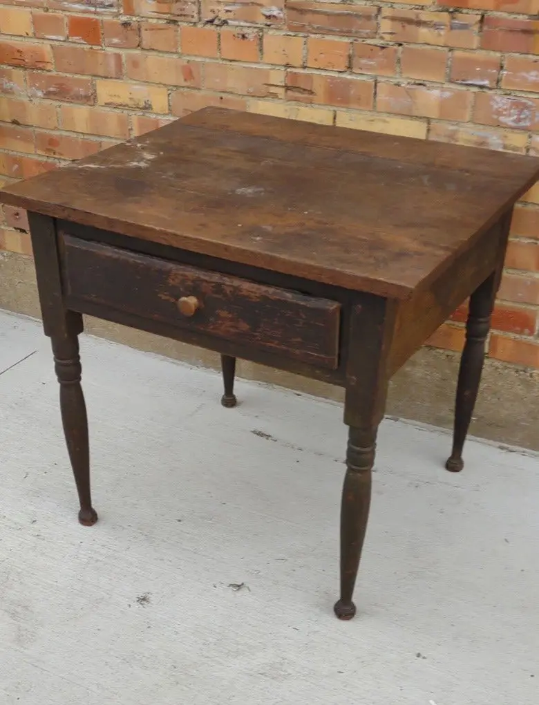 Large Dark Walnut Single Drawer Table With Turned Legs 1