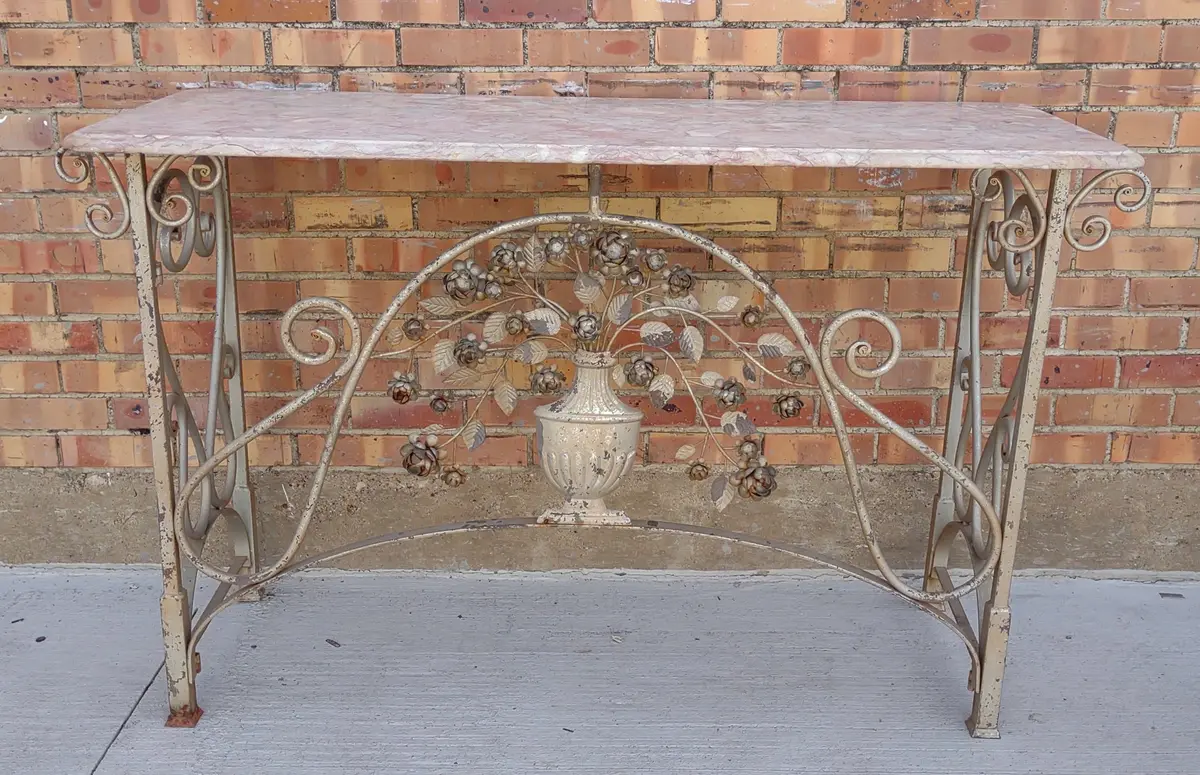 Metal Base Floral Console With Marble Top 1