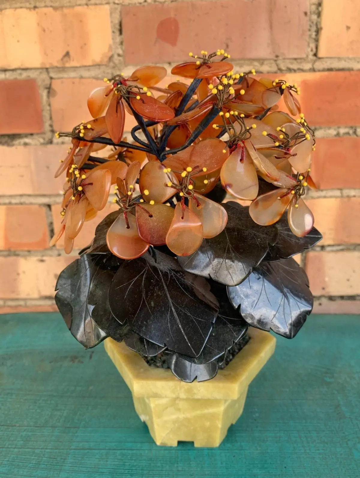 Asian Jade And Glass Bonsai Tree In Planter 1
