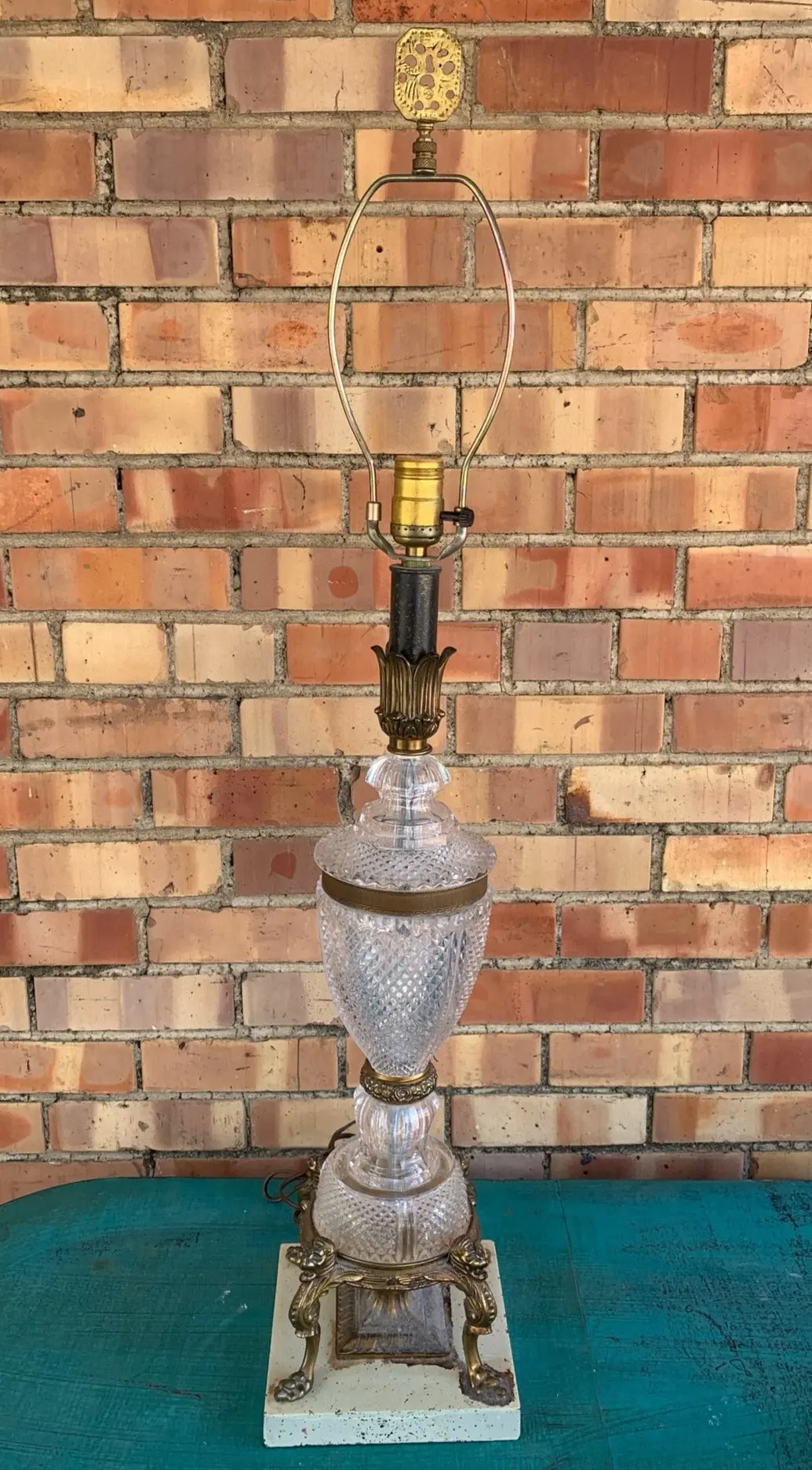 Crystal Urn Lamp With Gold Spelter Lion Base 1