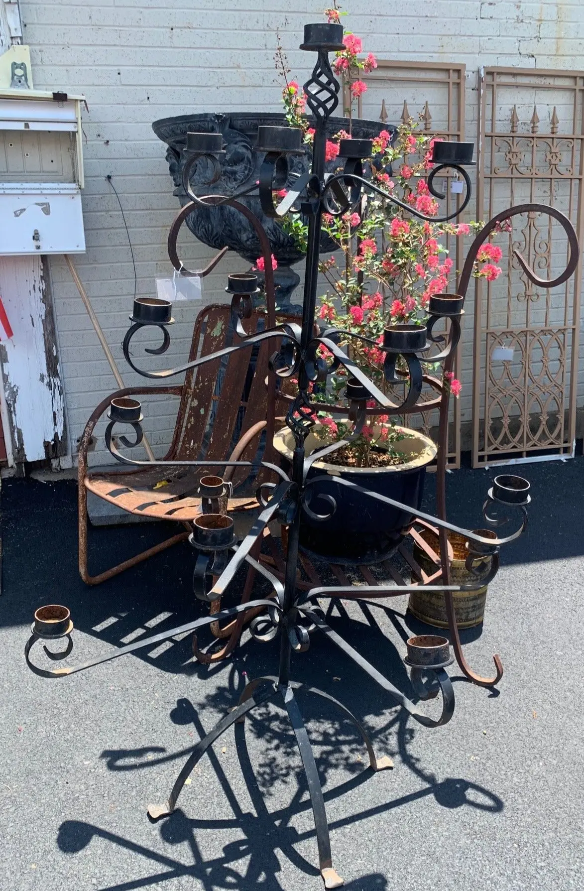 Large Black Iron Floor Candleabra 1