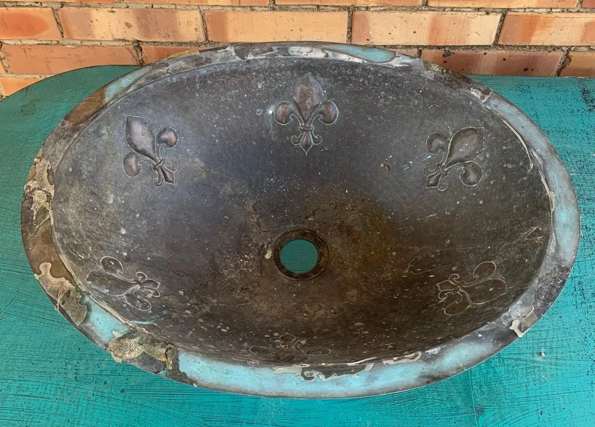 Oval Copper Fleur Di Lis Sink 2