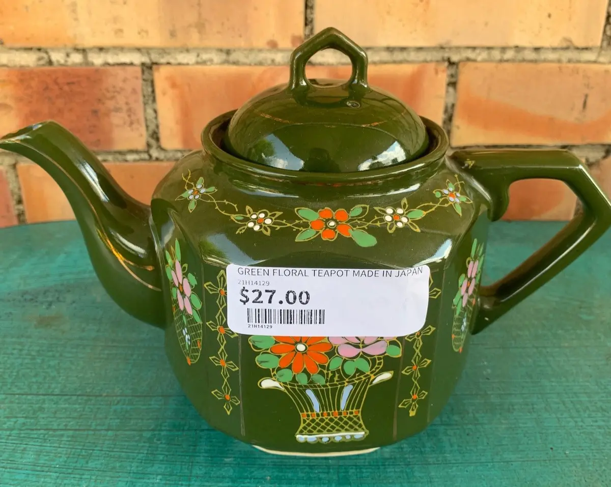 Green Floral Teapot Made In Japan 1
