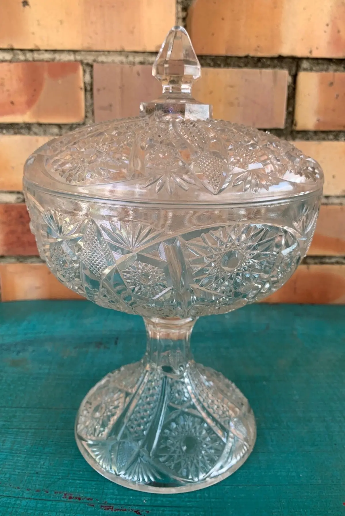Pressed Glass Footed Compote With Lid 1