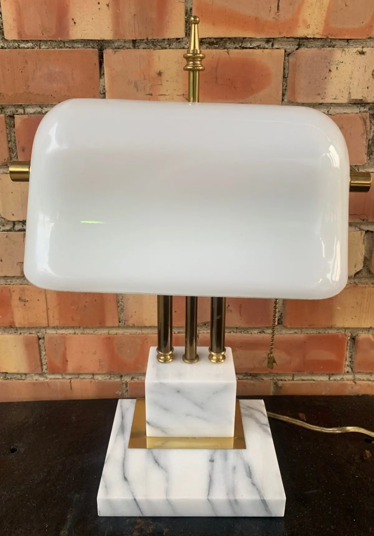 White Glass, Marble, And Brass Desk Lamp 1