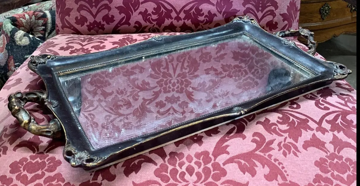 Mirror Dresser Tray With Black Frame And Handles - Not Old 1