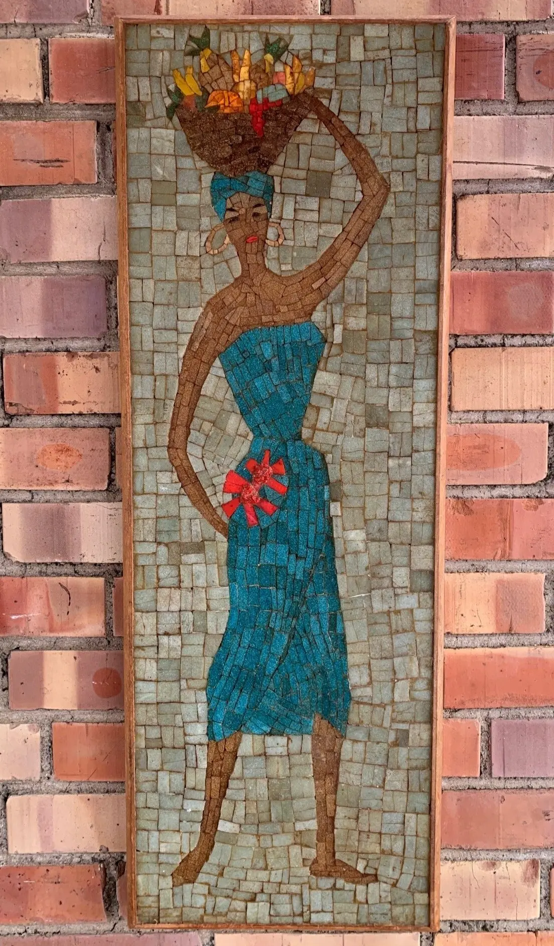 Vertical Mosaic Tile Of Tropical Woman With Fruit Basket 1