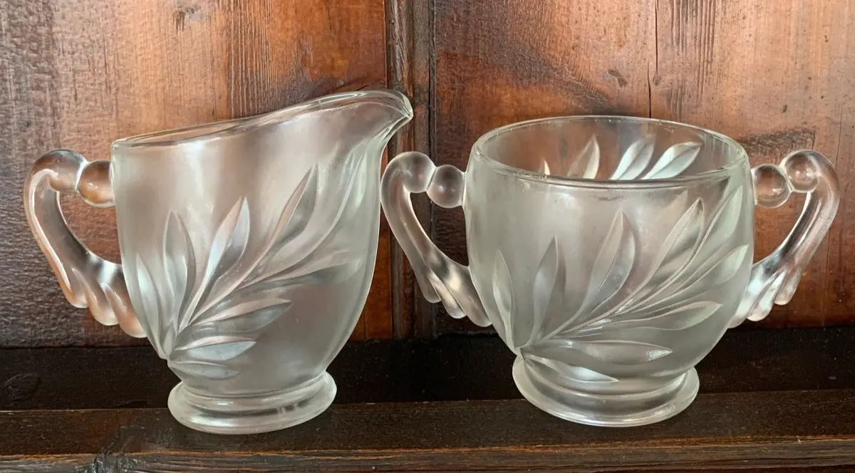 Set Of Pressed Glass Cream And Sugar 1