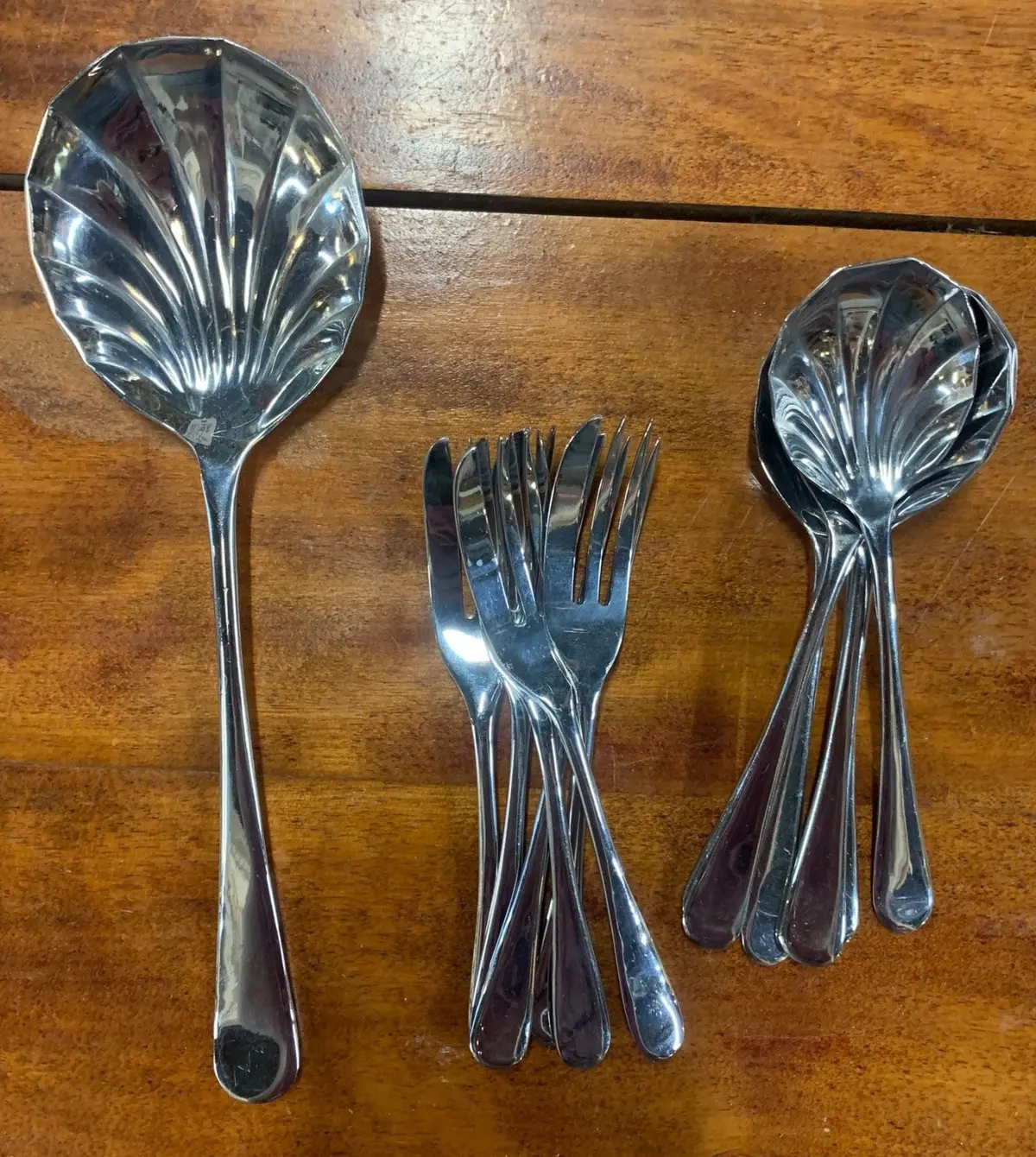 13 Piece Set Of Shell Sterling Silverware 1
