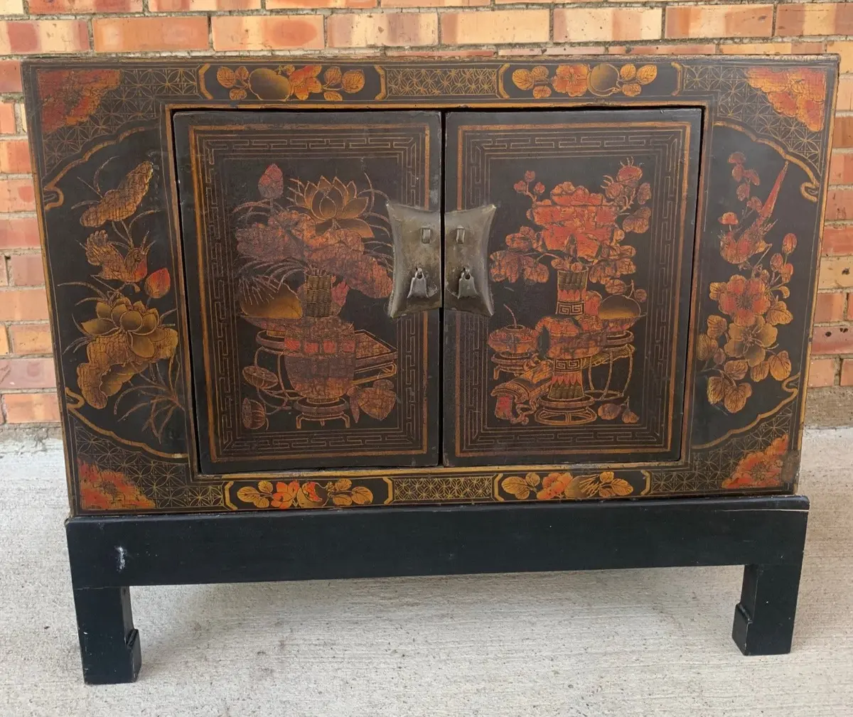 Chinese Black Lacquer Cabinet On Stand - As Found 1