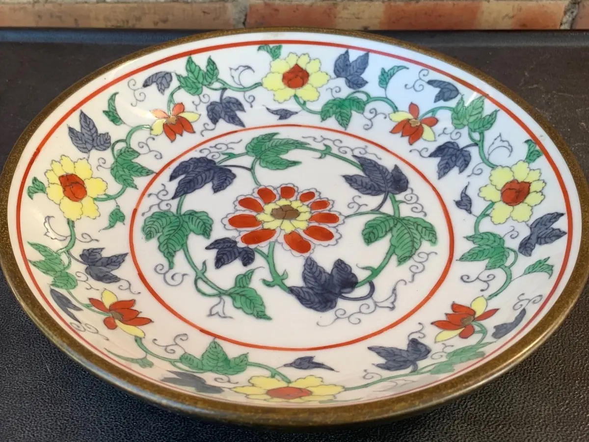 Brass Wrapped Hand Painted White Chinese Plate 1
