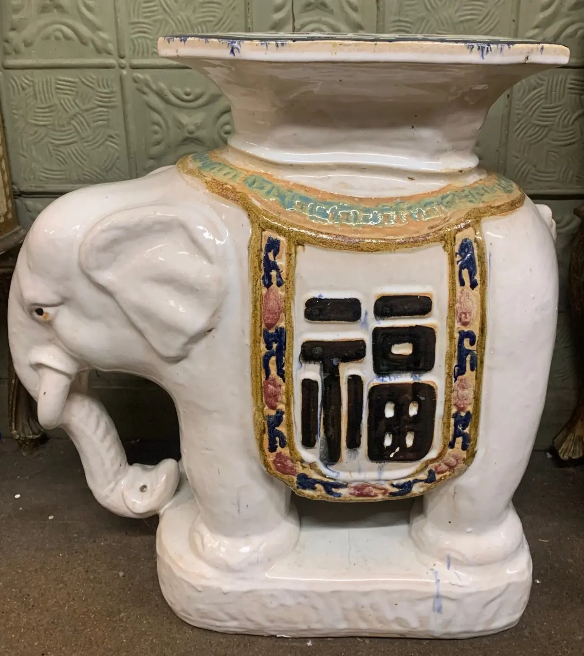 Glazed Ceramic Large Elephant Garden Stool 1