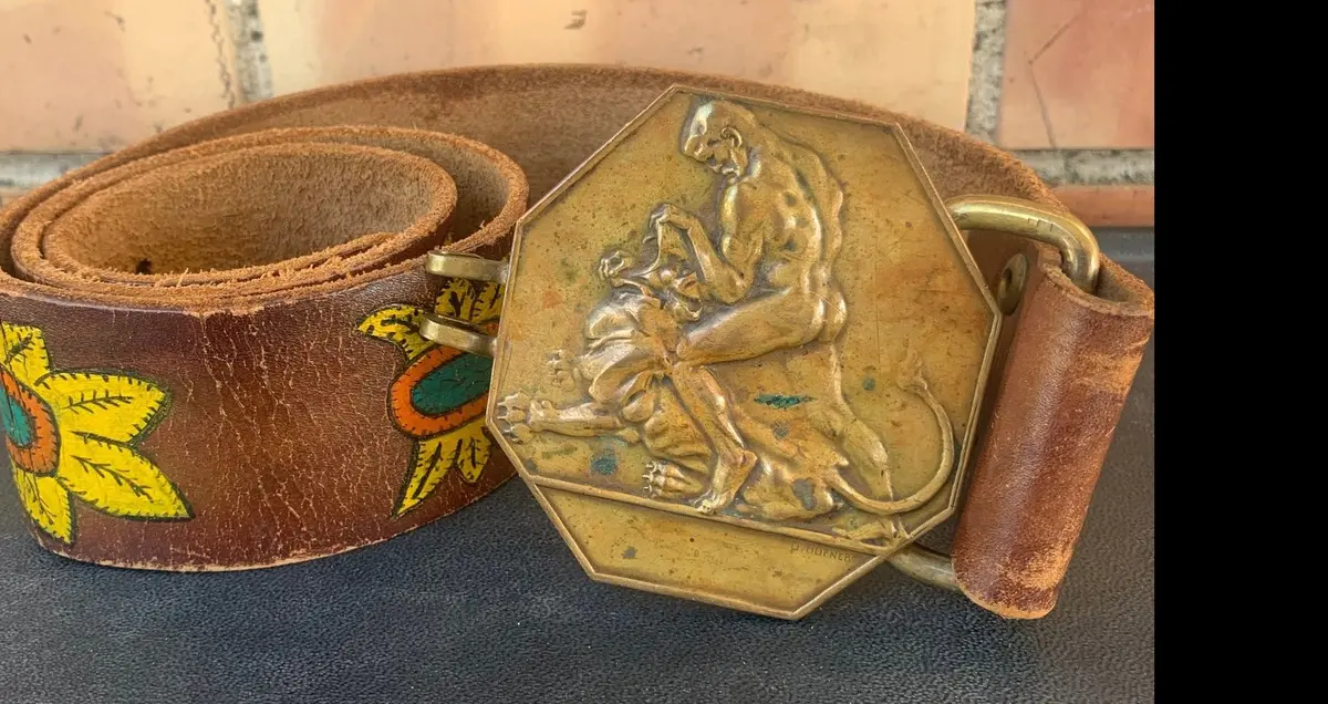 Bronze Man With Lion Buckle On Belt 1