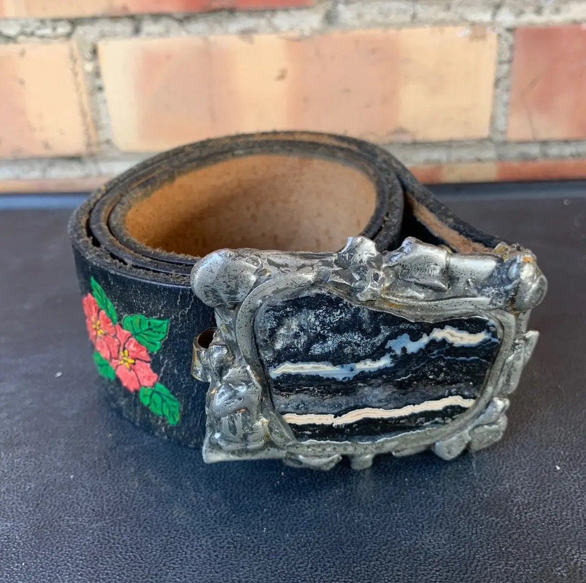 Square Black Stone Buckle With Painted Black Belt 1