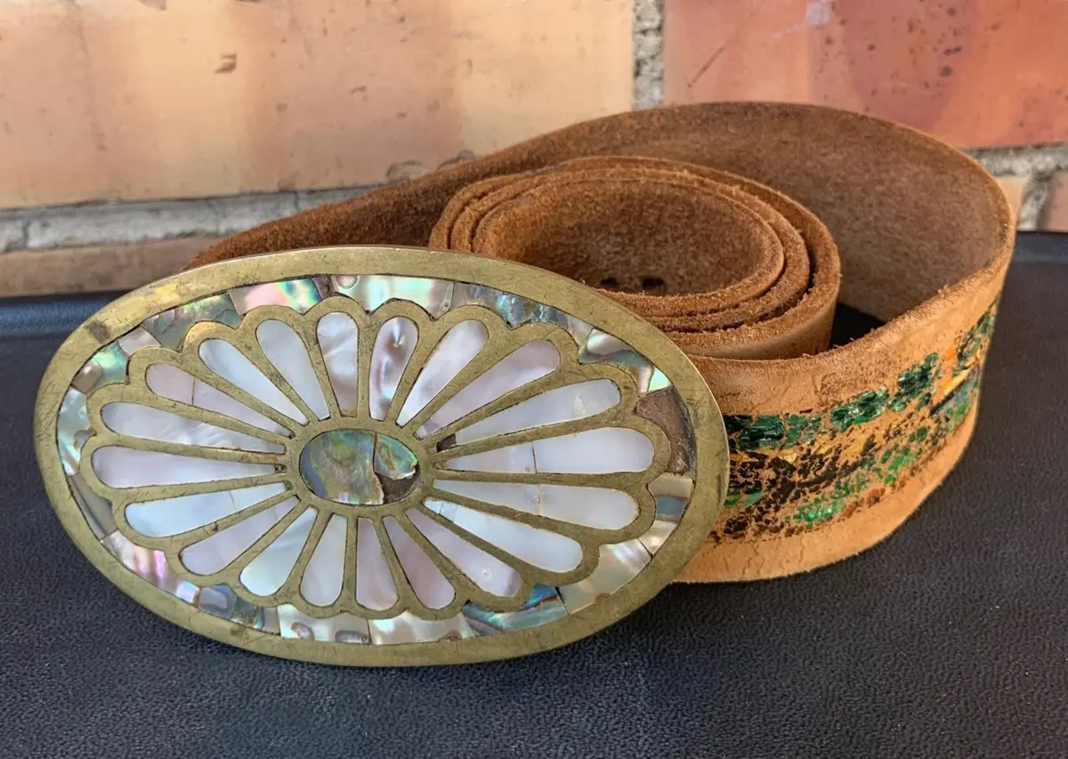 Mother Of Pearl Buckle On Painted Belt 1