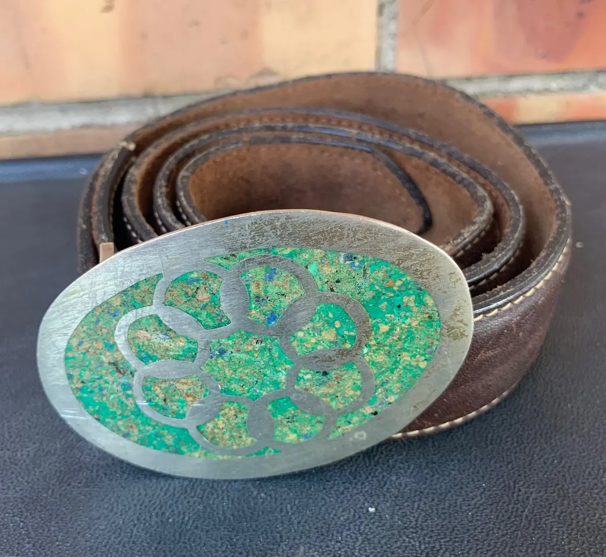 Green With Circles Buckle On Belt 1