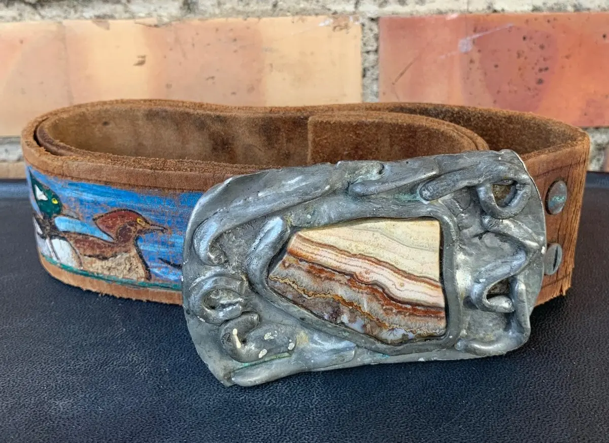 Square Silver With Stone Buckle On Painted Belt 1