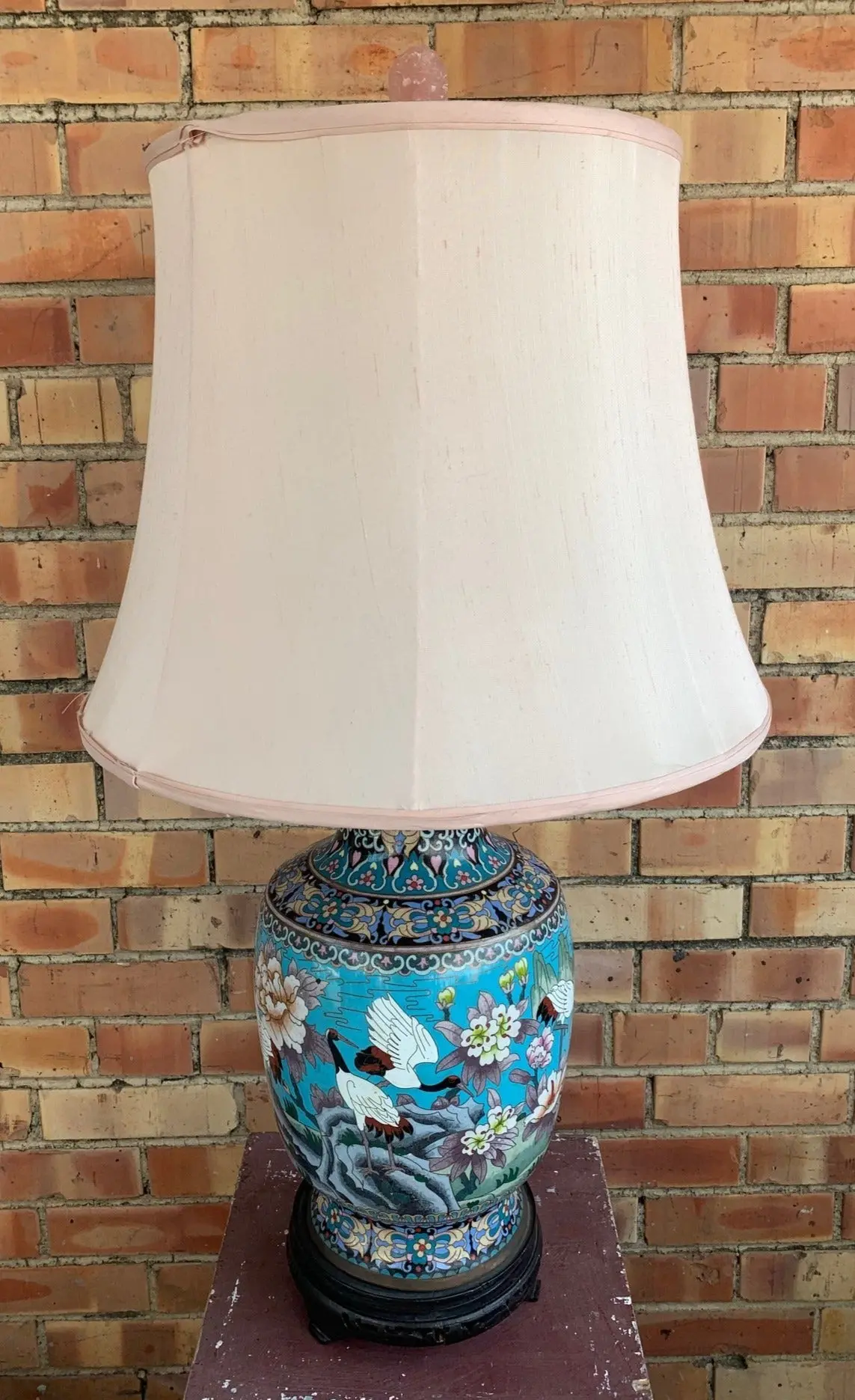 Large Cloissone Lamp With Cranes 1