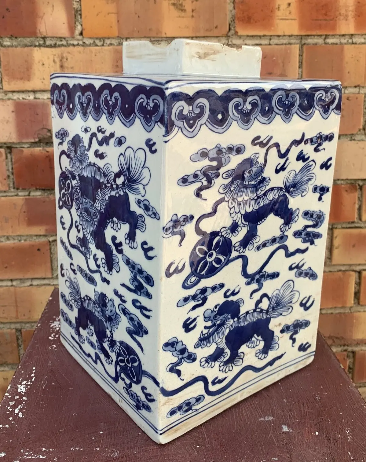 Large Blue And White Square Vase 1