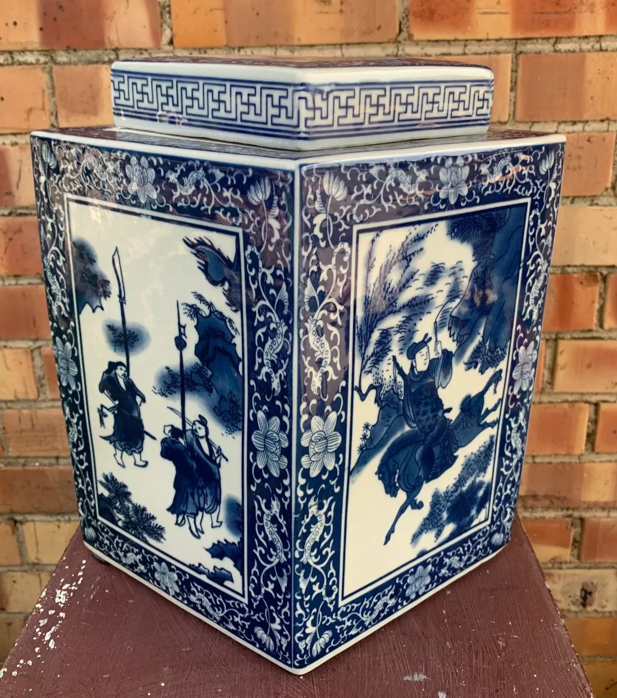 Large Blue And White Lidded Jar 1