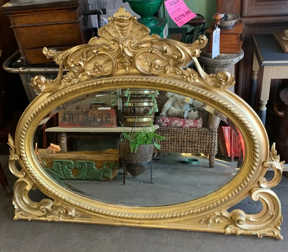 Oval Gold Over Mantle Mirror - As Found 1