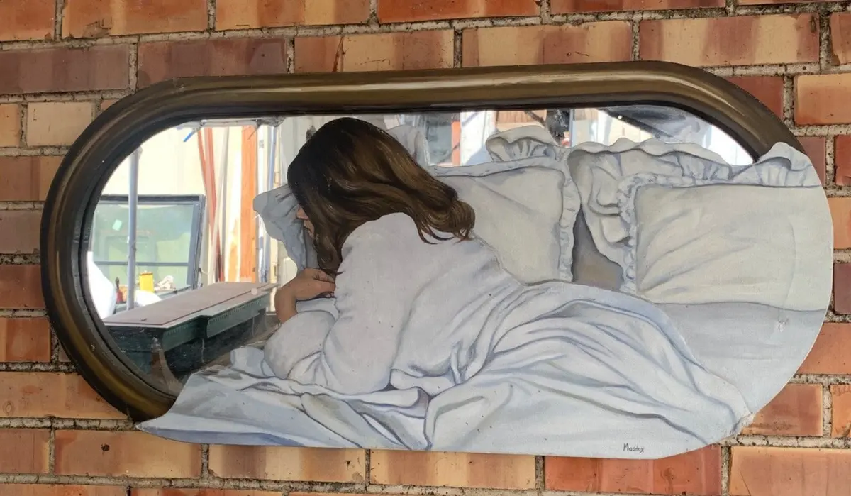 Original Painting On Mirror Of Lady In Bed 1